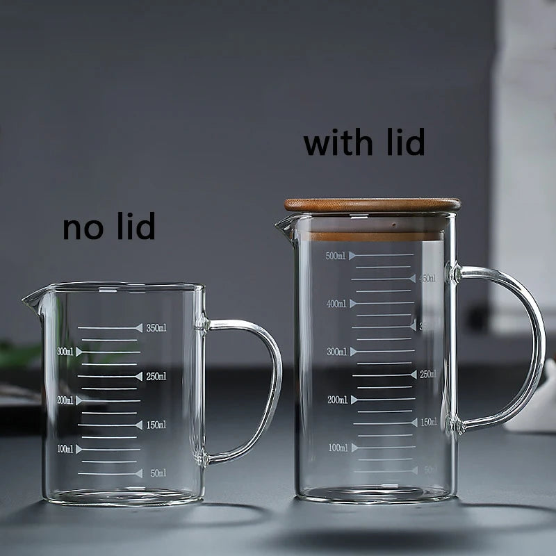 250/350/500/1000ml Glass Measuring Cup With Lid Heat-resistant With Scales Laboratory Beaker Handle Kitchen Measuring Mug