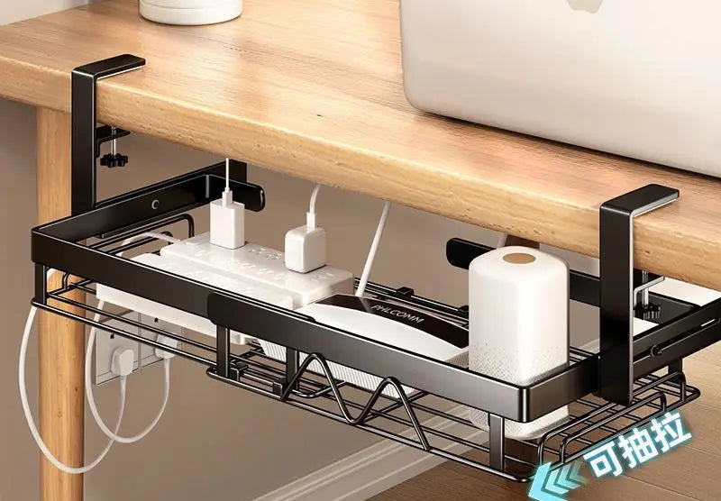 Under Desk Cable Management Tray,Extendable Sturdy Steel Under Desk Cord Hider Raceway,Power Strip Cord Holder Wire Management