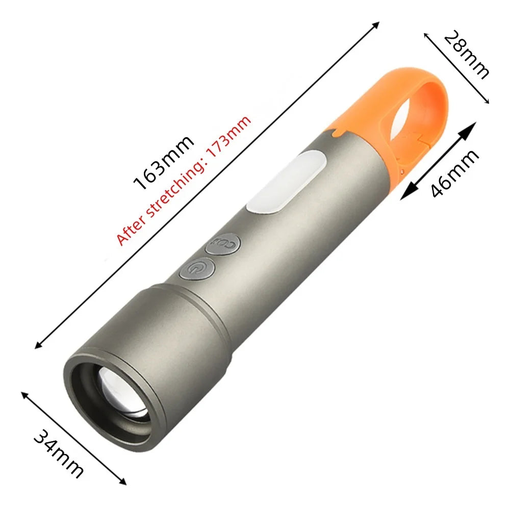 12W Zoom Rechargeable LED Flashlight With Red Green Blue And White Light