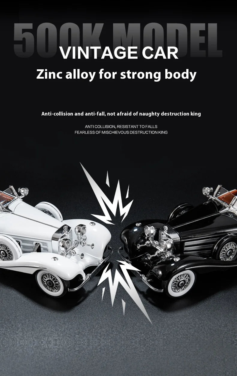 Diecast 1/18 1936 500K Classic Car Alloy Metal Model Sound And Light Toy Collect Display Ornament
