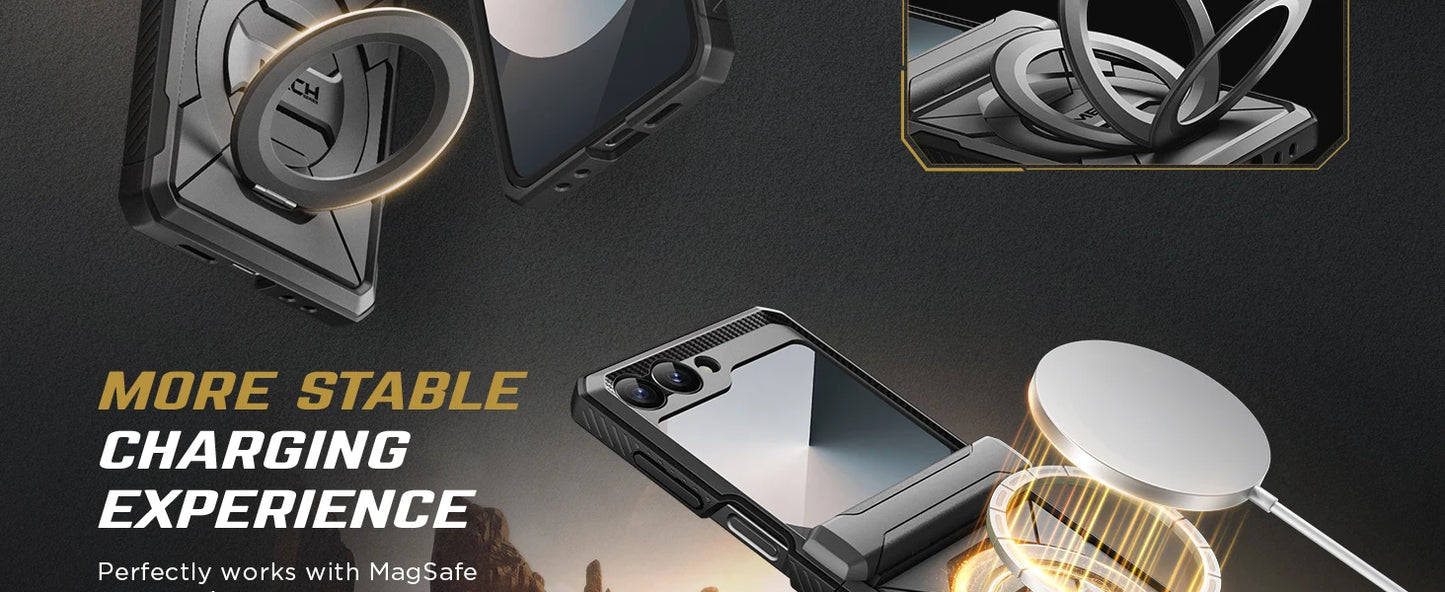 Stand for Z Flip 6 Case with Ring Kickstand Hinge Protection Screen Protector Full Body Protection Magsafe Phone Case
