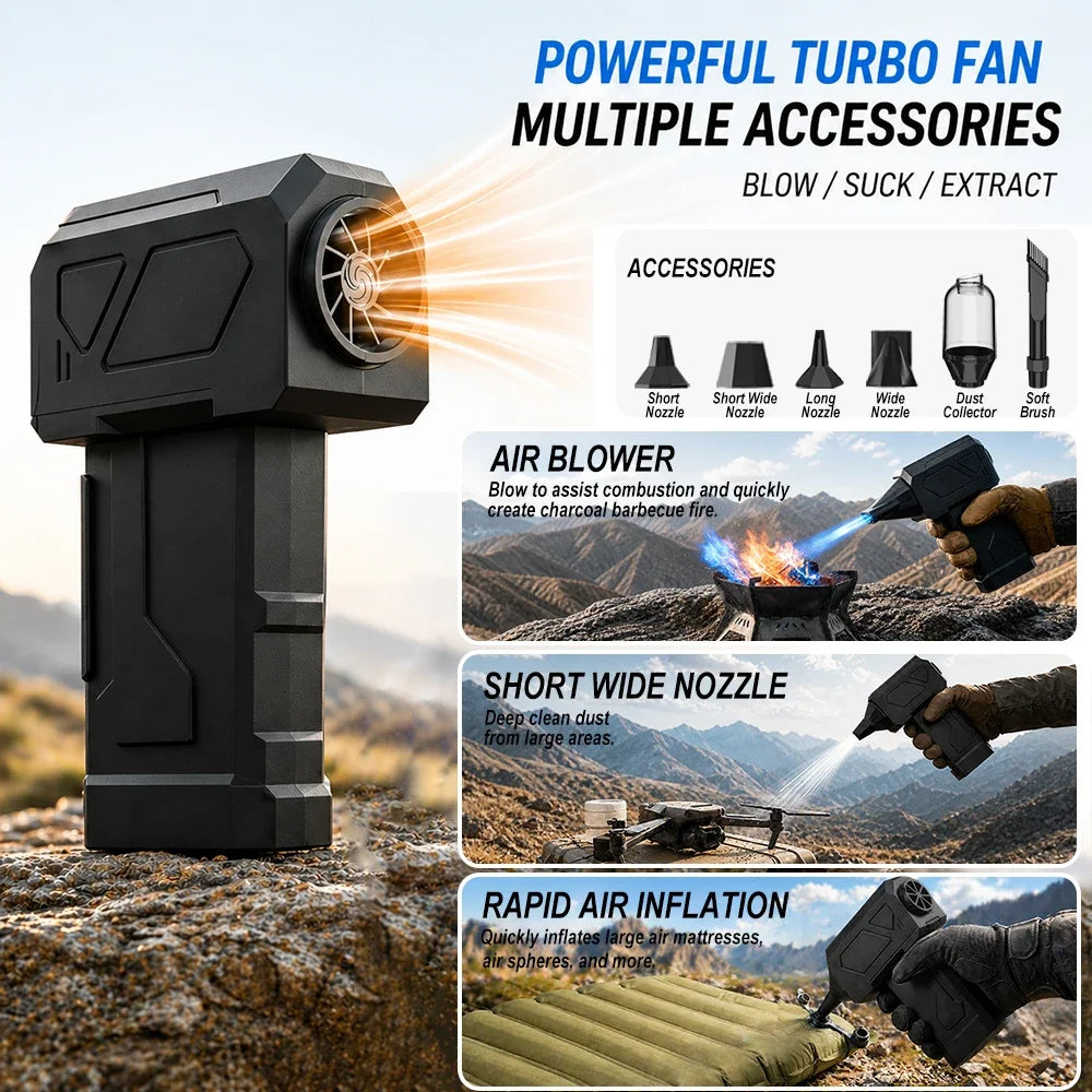 2-in-1Waist Fan&Powerful Turbo Air Blower Cordless Vacuum Cleaner Air Duster Brushless Motor LED Digital Display Car PC Cleaning