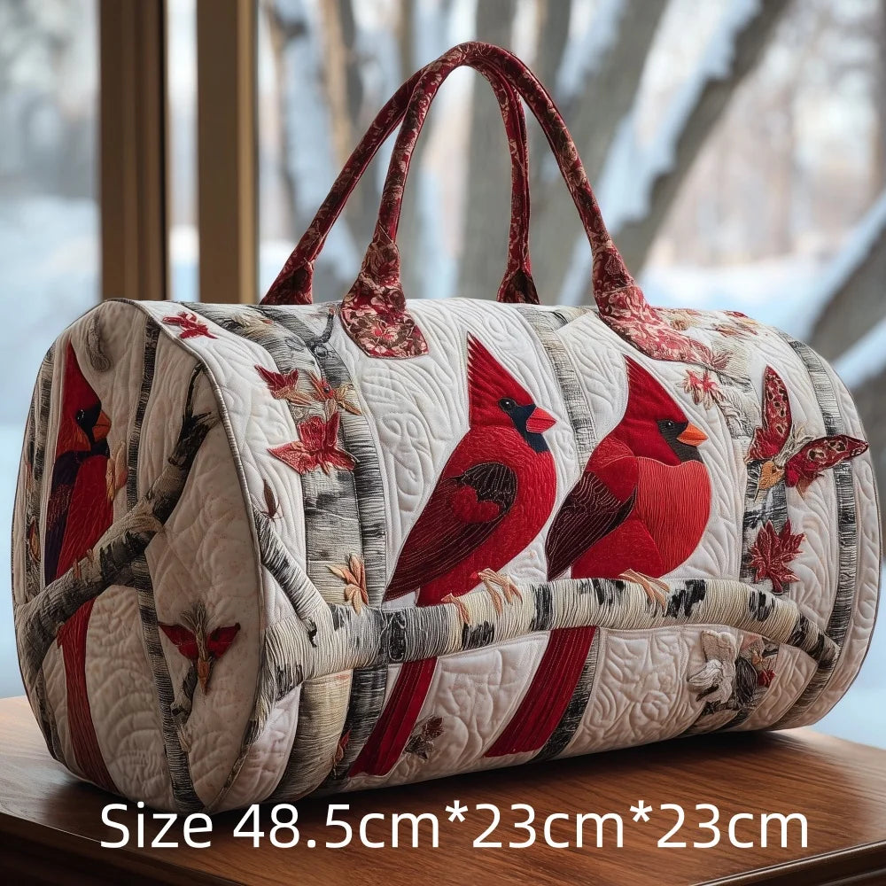 Trending Vintage 3D Quilted Travel Bag Cardinal Bird Floral Printed  Durable Weekend Gym Trip Beach Bag Carry on Tote for Women