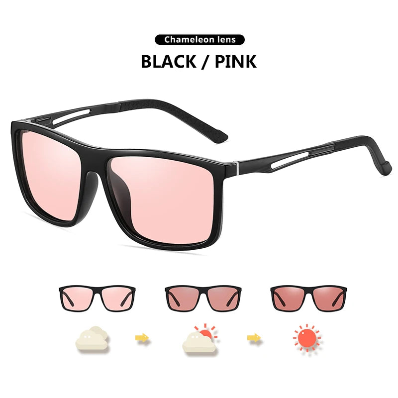 Square Retro Photochromic Polarized UV400 Purple Lens Sunglasses for Men Women