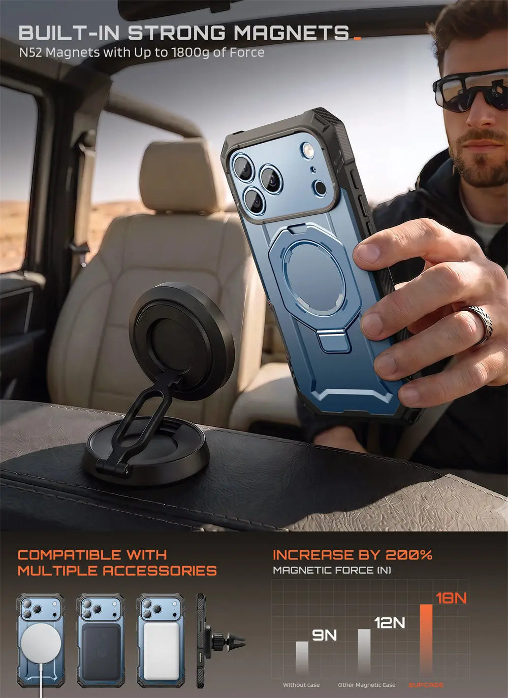 Rugged Magnetic Phone Case with Tempered Glass Screen Protector and Aluminium Kickstand for iPhone 17 Pro Max and iPhone 18 Pro Max
