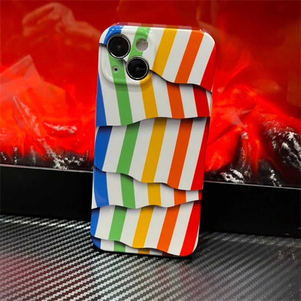 INS Cute 3D Rainbow Phone Case For iPhone 16 15 14 13 Pro Max Plus Cool Creative Pride Soft Silicone Back Cover