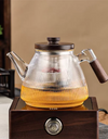 Stripe High Borosilicate Glass Teapot  With Walnut Handle Cooking and Steaming Dual Purpose Glass Tea Pot Tea Kettle Teaware