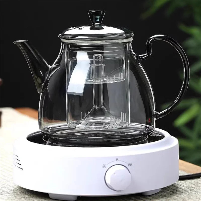 High Borosilicate Glass Teapot with Tea Strainer for Steaming and Boiling