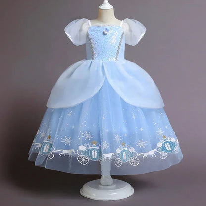 Cinderella Princess Cosplay Dress for Girl Kids Ball Gown Sequin Carnival TUTU Puff Mesh Clothing for Birthday Gift Summer Dress