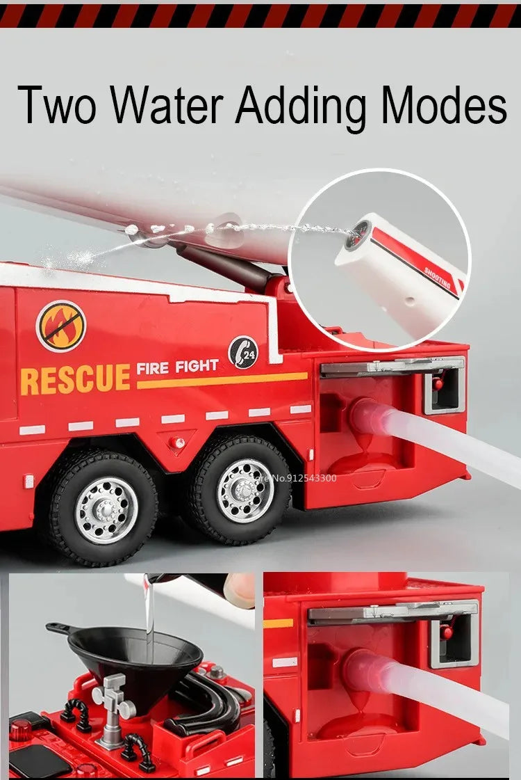 1:32 Scale Container Truck Fire Trucks Model Car Toy Pull Back Music Light Metal Diecast Doors Opened Vehicles Toys for Gift