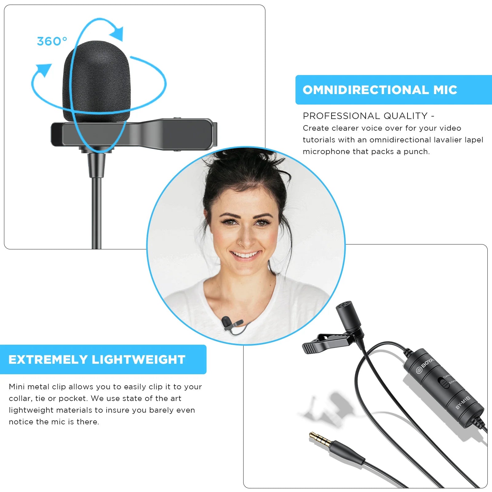 3.5mm TRRS Lavalier Microphone for Smartphone PC Camera Lapel Mic Recording YouTube Live Streaming 6M Cable VS BY-M1