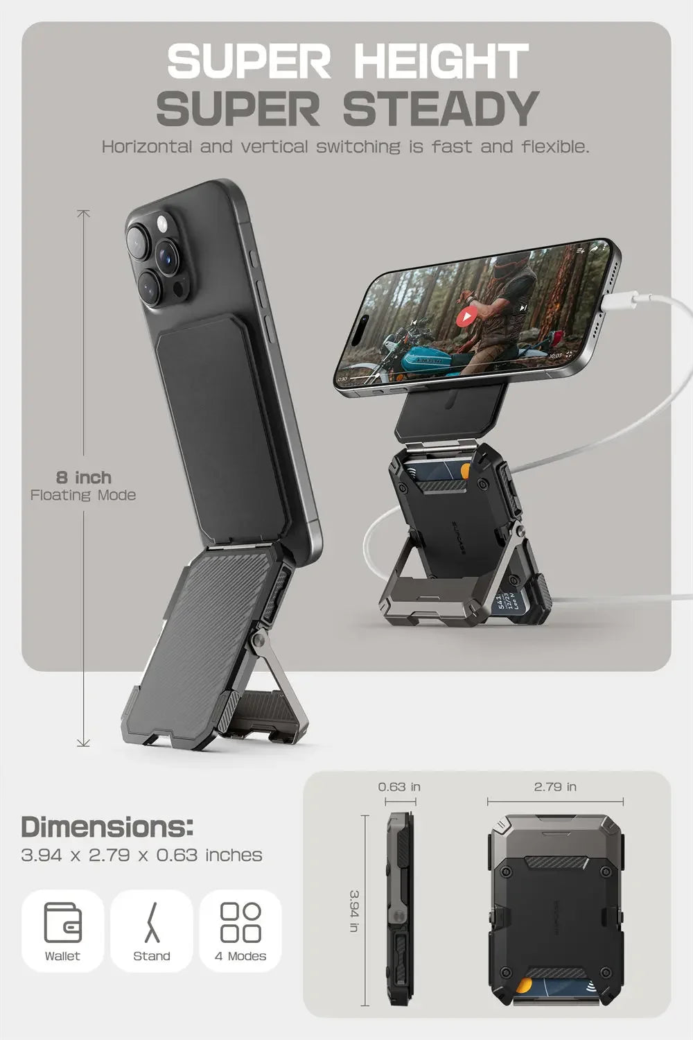 Tripod Phone Stand Credit Card Holder for iPhone 16/15/14/13/12 Adjustable Phone Stand Compatible with MagSafe