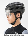 Bike Helmet with Photochromic Len Visor Wind-breaking Brim Bike Helmet Adult MTB Road Safety Riding Cycling Helmet