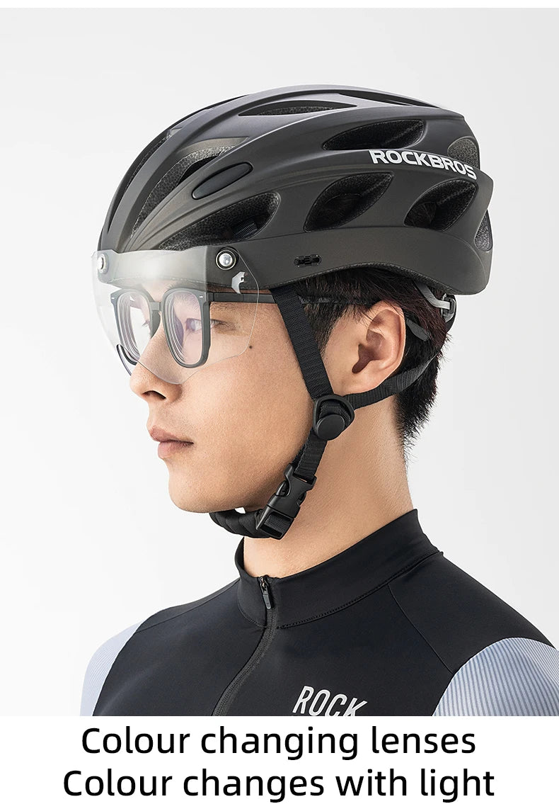 Bike Helmet with Photochromic Len Visor Wind-breaking Brim Bike Helmet Adult MTB Road Riding Cycling Helmet