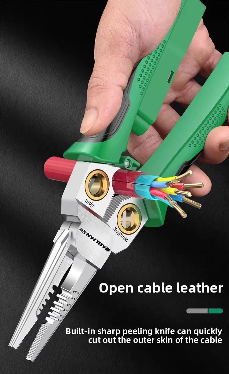 Multifunctional Wire Stripper Electrician's Pliers 8-in-1 Stainless Steel Needle-nose Pliers with Wire Measuring Hand Tools