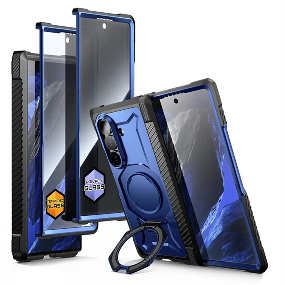 Full Body Rugged Phone Case with Magnetic Ring Kickstand and HD Clear and Privacy Screen Protectors for Samsung Galaxy Z Fold 8 Ultra