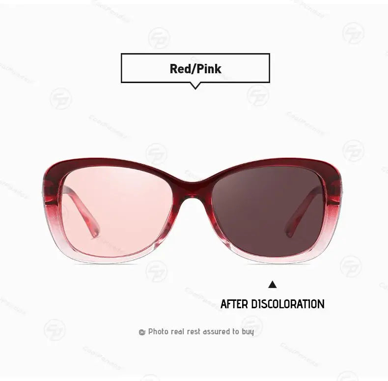Diamond Frame Photochromic Polarized UV400 Fashion Sunglasses for Women Travel Glasses