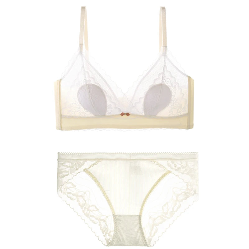 Women’s Lace Transparent Rabbit Ears Bra & Panties Set – Soft, Thin Push-Up Lingerie