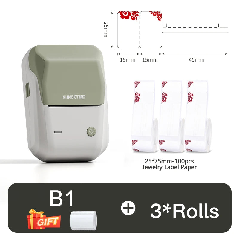 B1/B21 Jewelry Label Printer, Bluetooth Wireless Thermal Sticker Maker 20–50mm, Inkless Price Tag Label Machine for Necklace Ring Bracelet