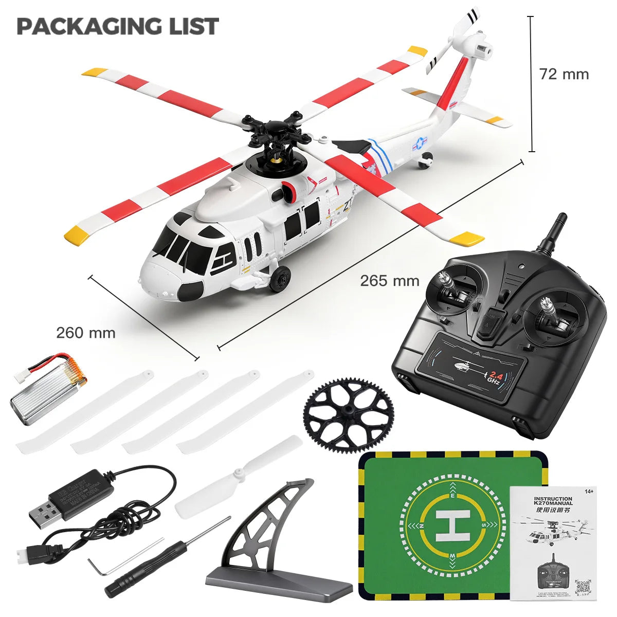 Remote Control Military Helicopter With Brushless Motor And Optical Flow Positioning