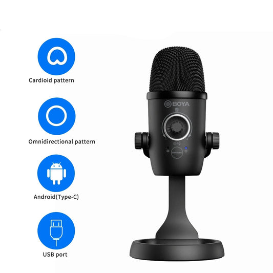 USB Condenser Recording Microphone BY-CM5 Tabletop Real-Time Studio Video Mic for PC iPhone Youtube Livestream Game Podcast