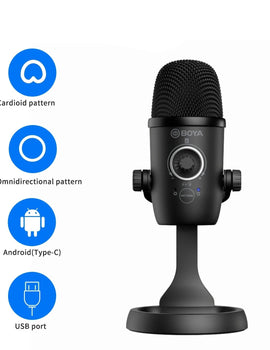 USB Condenser Recording Microphone BY-CM5 Tabletop Real-Time Studio Video Mic for PC iPhone Youtube Livestream Game Podcast