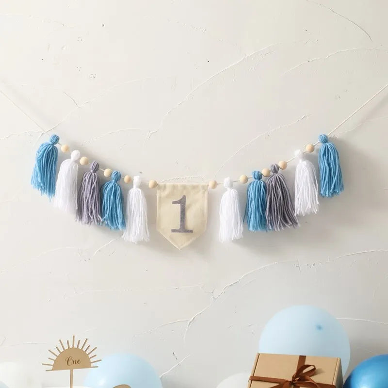 Let’s Make Baby Happy Birthday Party 1-3 Years Old Tassel Banner Newborn Milestone Photography Props For Kids Party Decoration