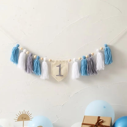 Let’s Make Baby Happy Birthday Party 1-3 Years Old Tassel Banner Newborn Milestone Photography Props For Kids Party Decoration