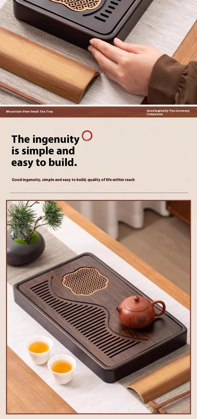 Household Portable Bamboo Tea Tray 48CM Tea Ceremony Wooden Tray Coffeeware Teaware Serving Tray For Chaban Tea Table