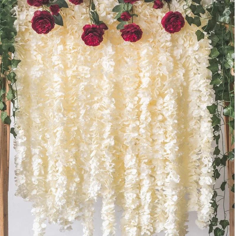 Artificial Wisteria Garland Flowers Faux Wall Vine Flower Backdrop Hanging Flowers Arch Garden Home Wedding Party Decor Rattan