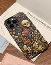 Fashion Embroidery Effect Skull Skeleton Phone Case For iPhone 16 15 Pro Max 16 Plus 2 in 1 Hard Protection Cover Funda