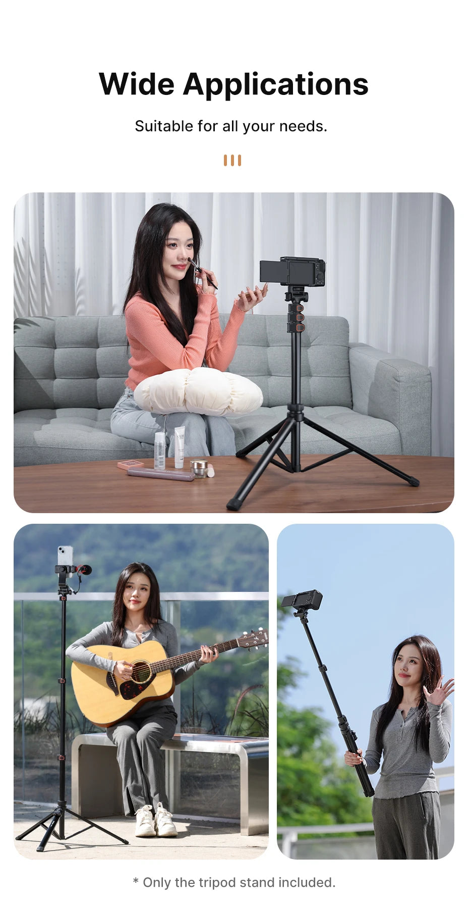 1.6m Extendable Tripod Selfstick Light Stand for Camera Smartphone Fill Light for Video Live-streaming