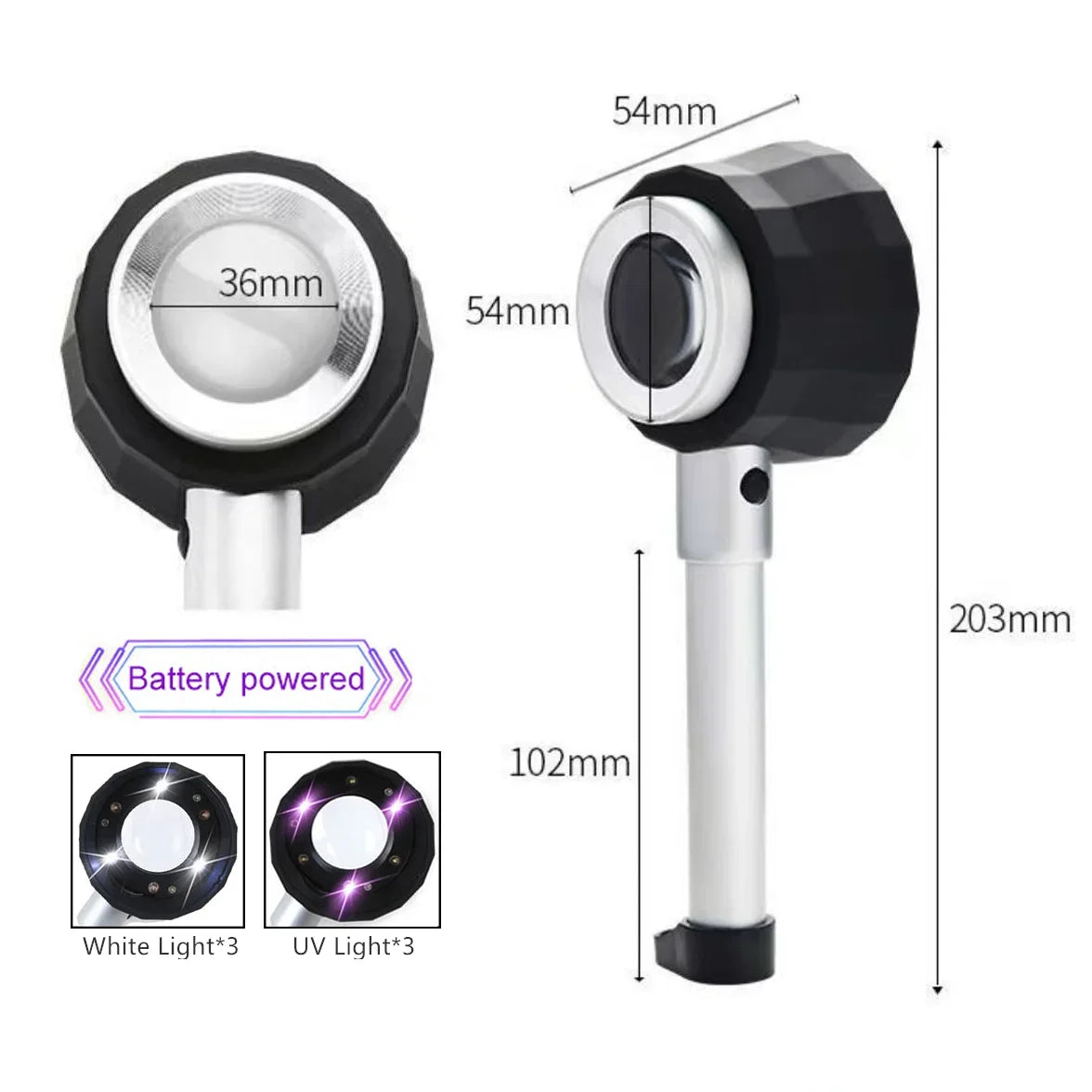 30X LED UV Magnifier Loupe with Scale Metal Handheld