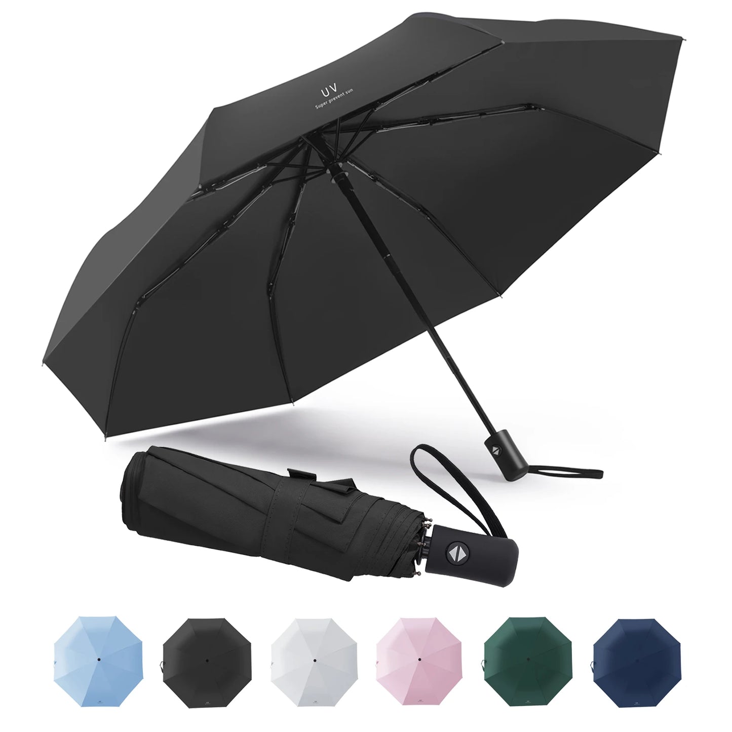 Compact Portable Folding Umbrella UV Protection Strong Wind Resistant Travel Rain Umbrella for Men and Women