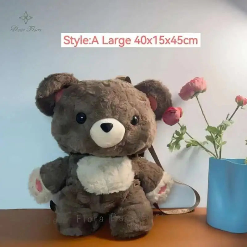 Y2K Cute Brown Bear Plush Backpack Soft Shoulder Bag