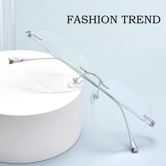 Fashion Ultra-light Decorative Titanium Eyewear Retro Square Optical Prescription Rimless Glasses Frame Men and Women