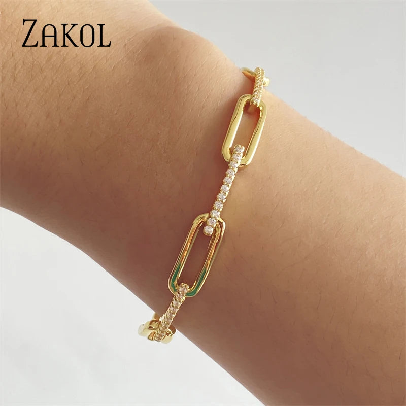 INS Trendy Gold Color Chain Shape Cuff Bangles