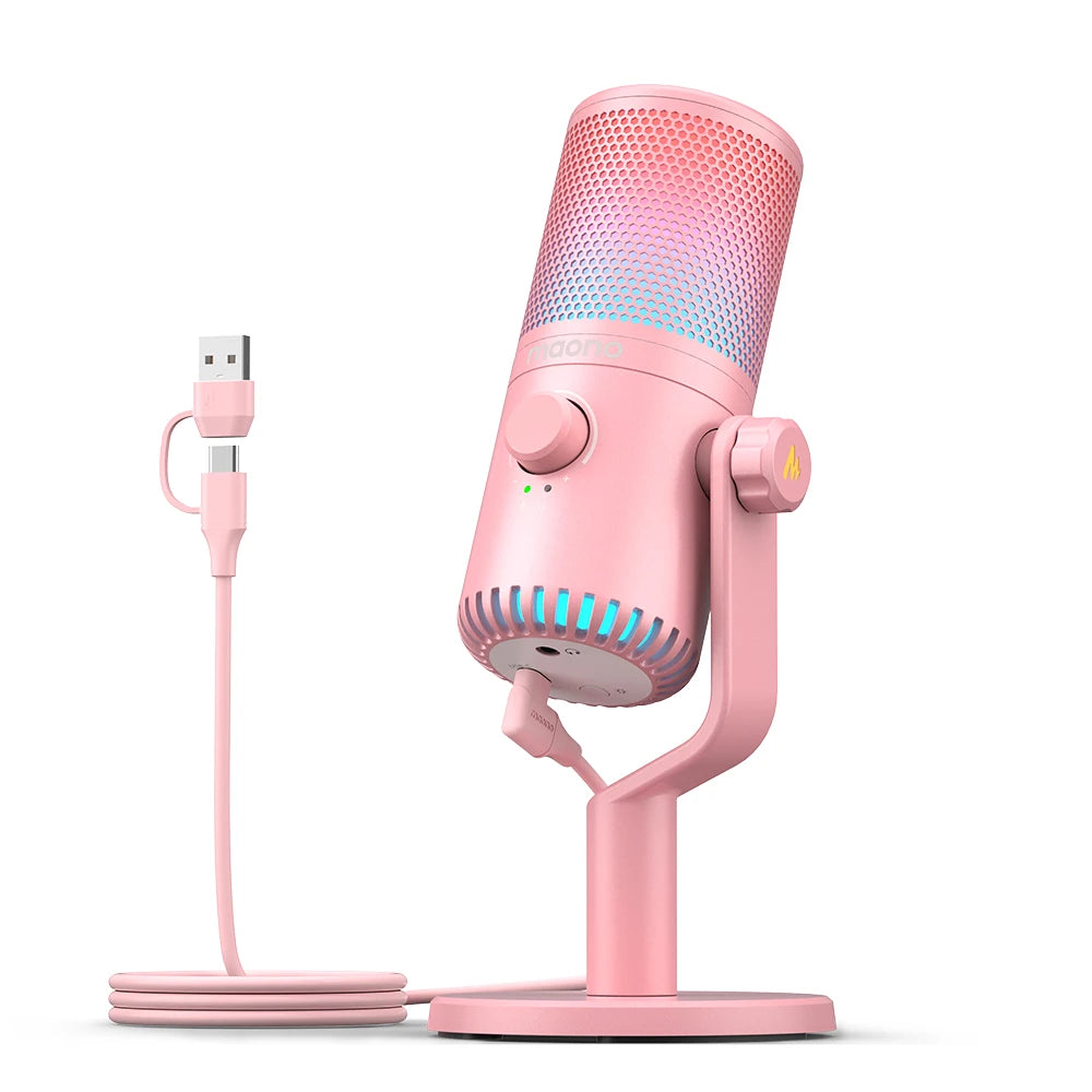 DM30 RGB USB Microphone RGB Gaming Microphone Computer Mic USB Gaming Mic with Mic Gain and RGB Lighting for PC, Phone