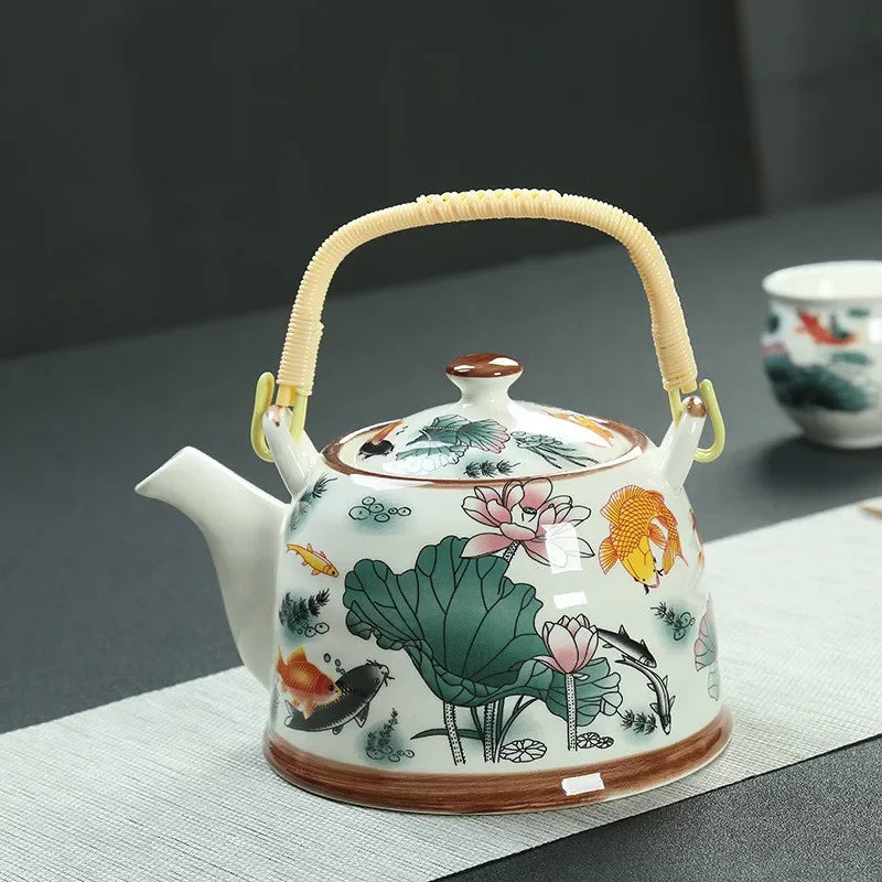 Porcelain Teapot with Strainer Net High Capacity 500 900ML Traditional Retro Ceramic Tea Set