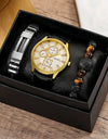 Luxury Minimalist Watch Bracelet Set Business Brown Leather Quartz Wrist Watches for Men