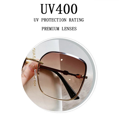 Brown Sunglasses Women Rimless Square Fashion Glasses Vintage Big Sunshades