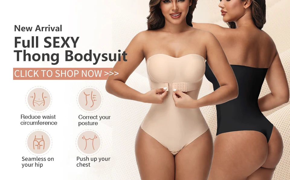 Strapless Thong Bodysuit for Women – Plus Size Tummy Control Shapewear