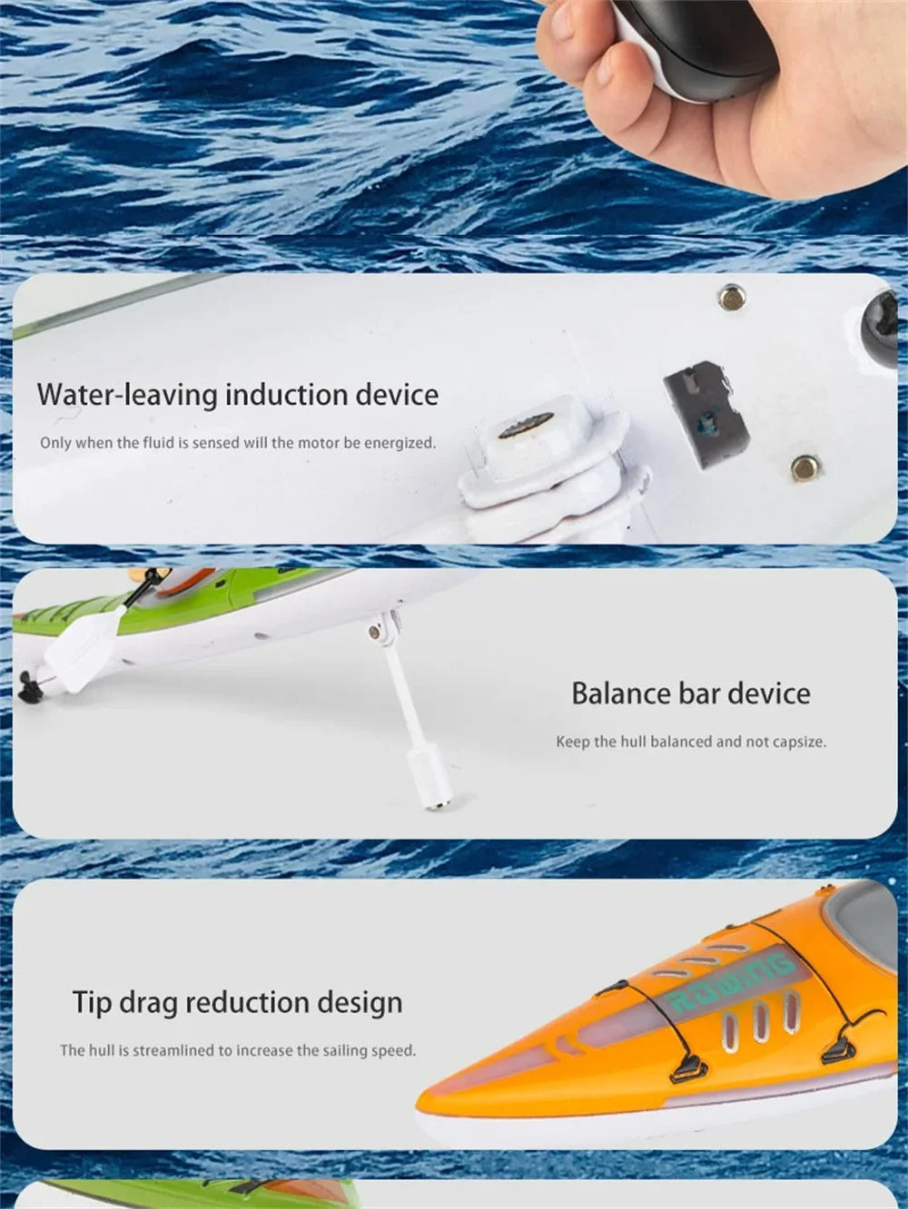 Rc Boat Kayak Racing Ship 2.4G Remote Control Rowing Boat Paddling Water Competition Games Summer Outdoor Toy for Boys Gift