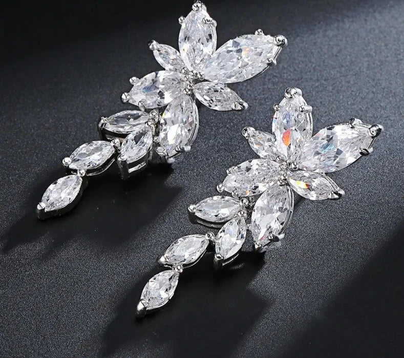 Leaf Zircon Wedding Earrings for Women White Gold Color Marquise Crystal Bridal Earring