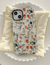 Cute Cartoon Embroidery Effect Ghost Flower Phone Case For iPhone 16 15 Pro Max Plus Double-deck Cover Protection Funda