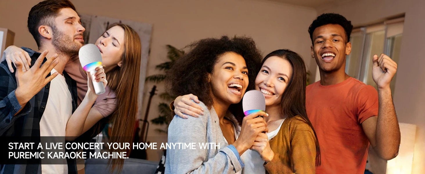 Wireless Bluetooth Karaoke Microphone, 5-in-1 Portable Handheld Mic Speaker with Dynamic Lights, Karaoke Microfono for Car