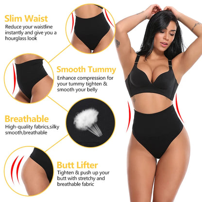 Women Thong Panty Shaper High Waist Tummy Control Panties Slimming Underwear Waist Trainer Shaping Briefs Butt Lifter Shapewear