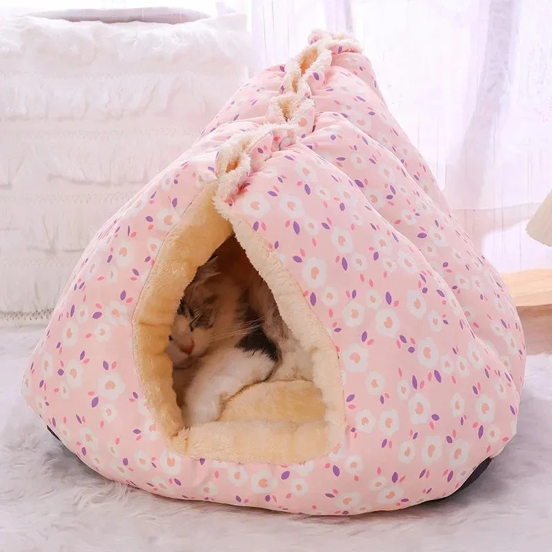 Cartoon Plush Winter Pet Bed for Cats and Small Dogs