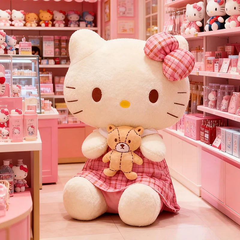 Kawaii Retro Hello Kitty Stuffed Doll Sanrio Plush Toy Kids Anime Birthday Gift Wholesale Large Sanrio Kitty Soft Stuffed Doll