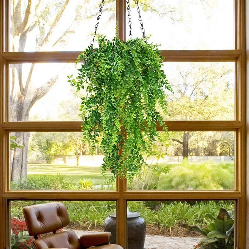 80CM Artificial Persian Fern Plants Vine Hanging Baskets Fake Plant Garland Rattan for Wall Garden Home Wedding Party Decor